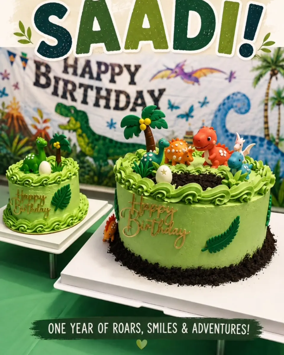 Dino first-birthday cake set: vanilla cake, vanilla buttercream and crushed-Oreo dino dirt (video cover)
