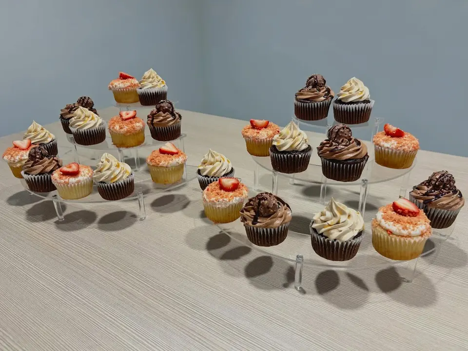 Assorted cupcakes on acrylic stands